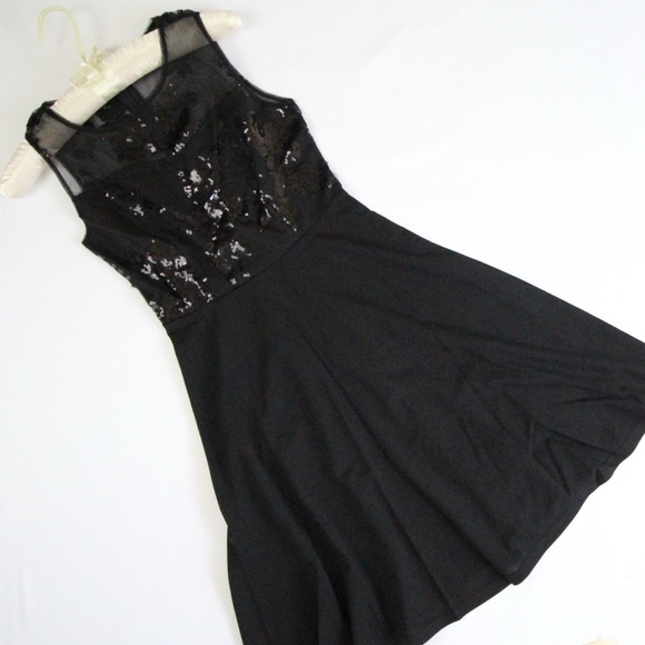NWT Rouge! Mesh Sparkly Sequin Fit & Flare Dress in Black, Sz. S - Picture 7 of 10